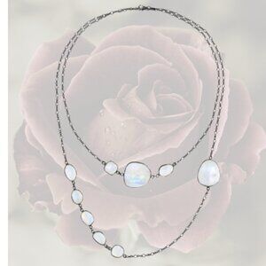 NWOT Jules O'Brien Oxidized Silver Moonstone Necklace - Elegant Versatility
